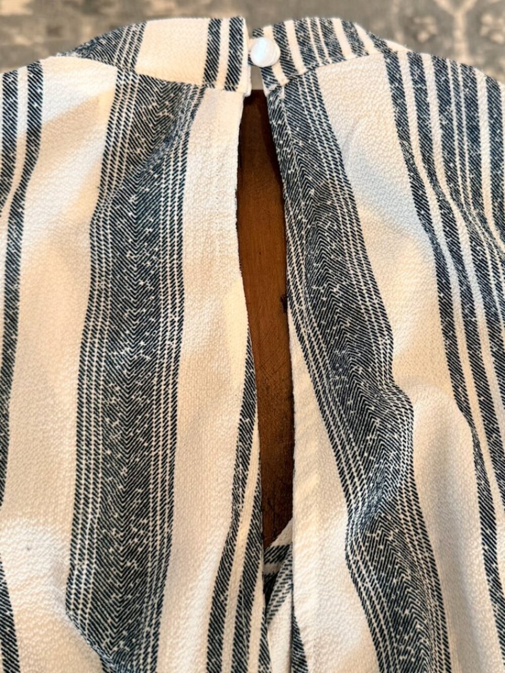 Monteau Blue Ivory Striped Cropped Jumpsuit Capri Wide Leg Size M - Picture 7 of 7